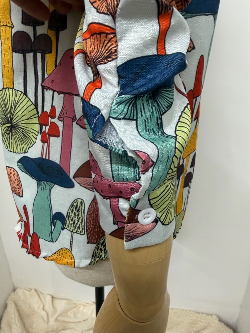 Retro Styled Mushroom Print Button Front Long Sleeve Bohemian Shirt Size Medium - Picture 7 of 14